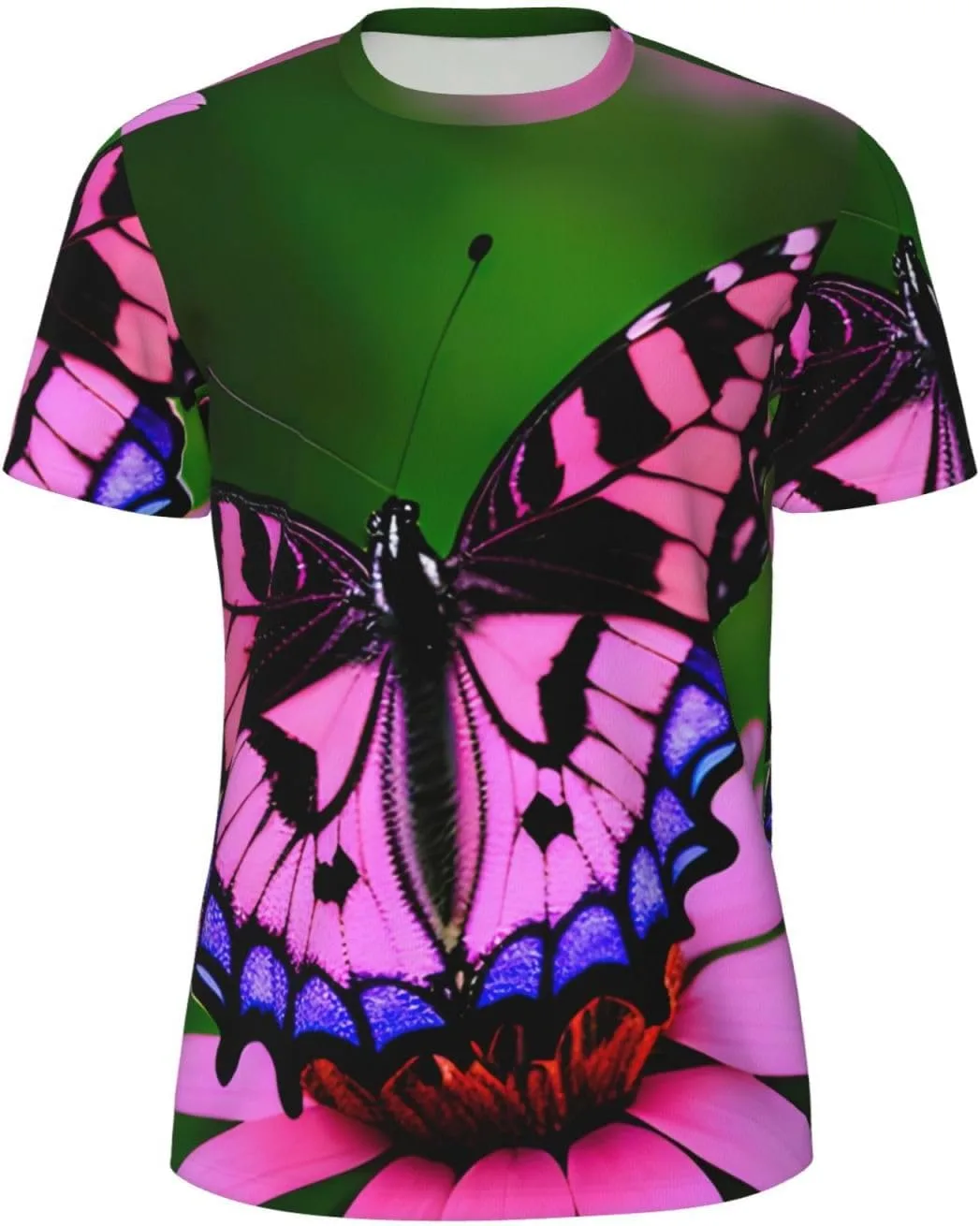 

Футболка мужская летняя с принтом Pink Flower Purple Butterfly, легкая и дышащая SDFHU