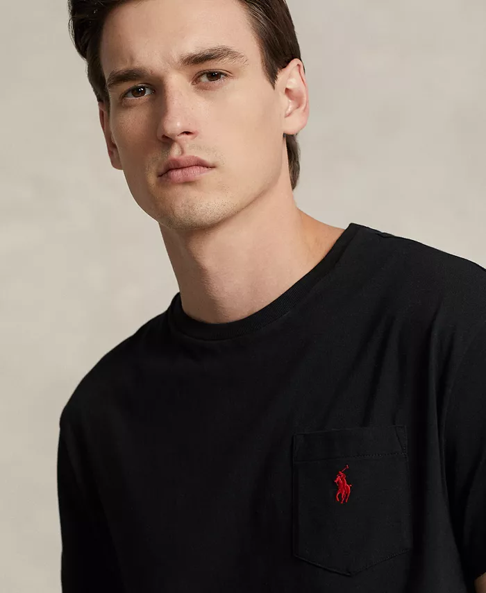 Мужская футболка классического кроя с круглым вырезом и карманами Polo Ralph Lauren, черный — фото 3