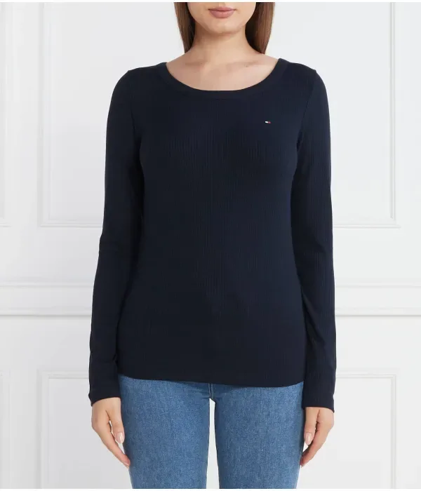 Блузка с длинными рукавами 5х2 в рубчик O-NK slim fit Tommy Hilfiger, темно-синий