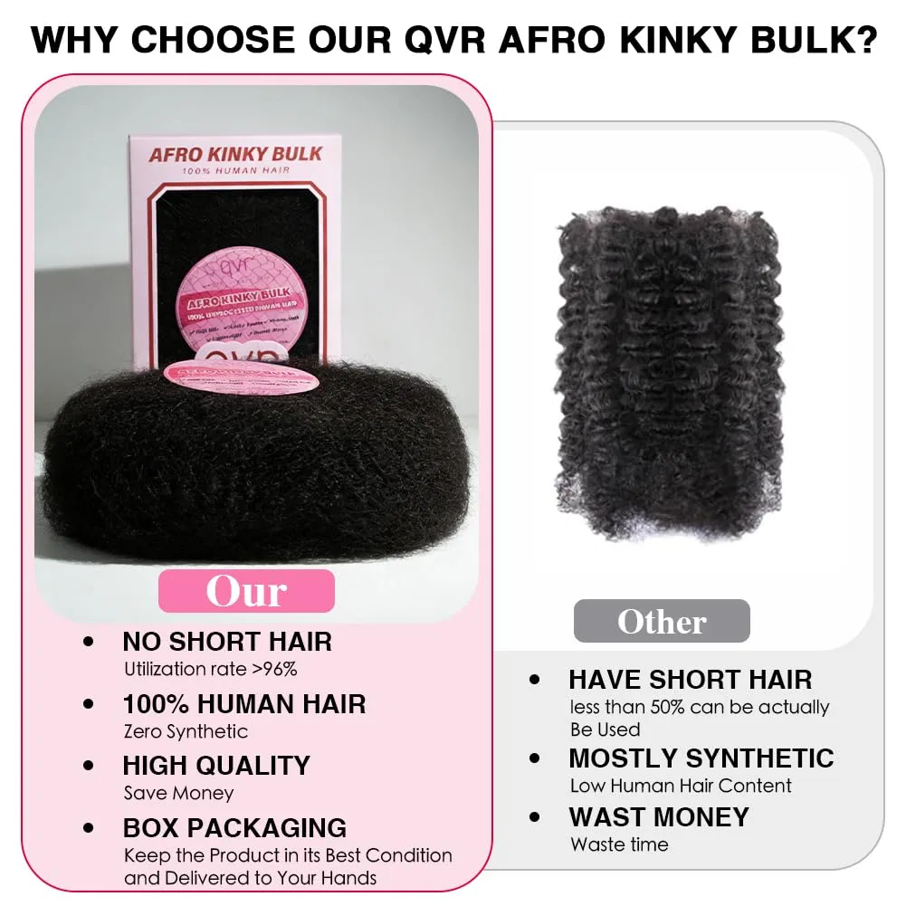 Натуральные афро-кудрявые волосы «Afro Kinkys Bulk Human Hair» от QVR Queen Virgin Remy, Natural — фото 4