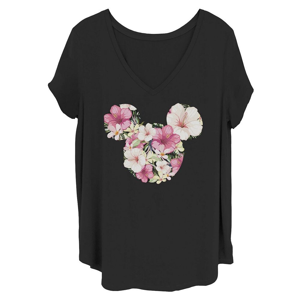

Футболка с цветочным принтом Juniors' Plus Disney Mickey Tropical Mouse Licensed Character, черный