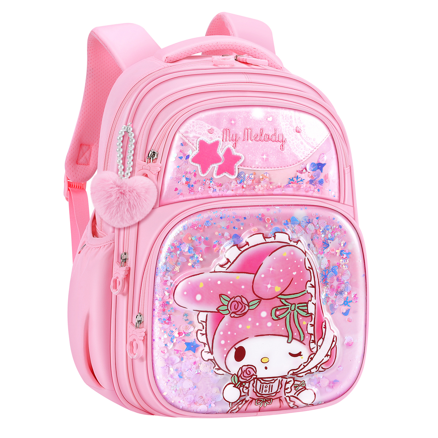 

Sanrio Детский розовый рюкзак из полиэстера, [3D 3D Effect Pattern]My Melody Flowing Glitter-Pink