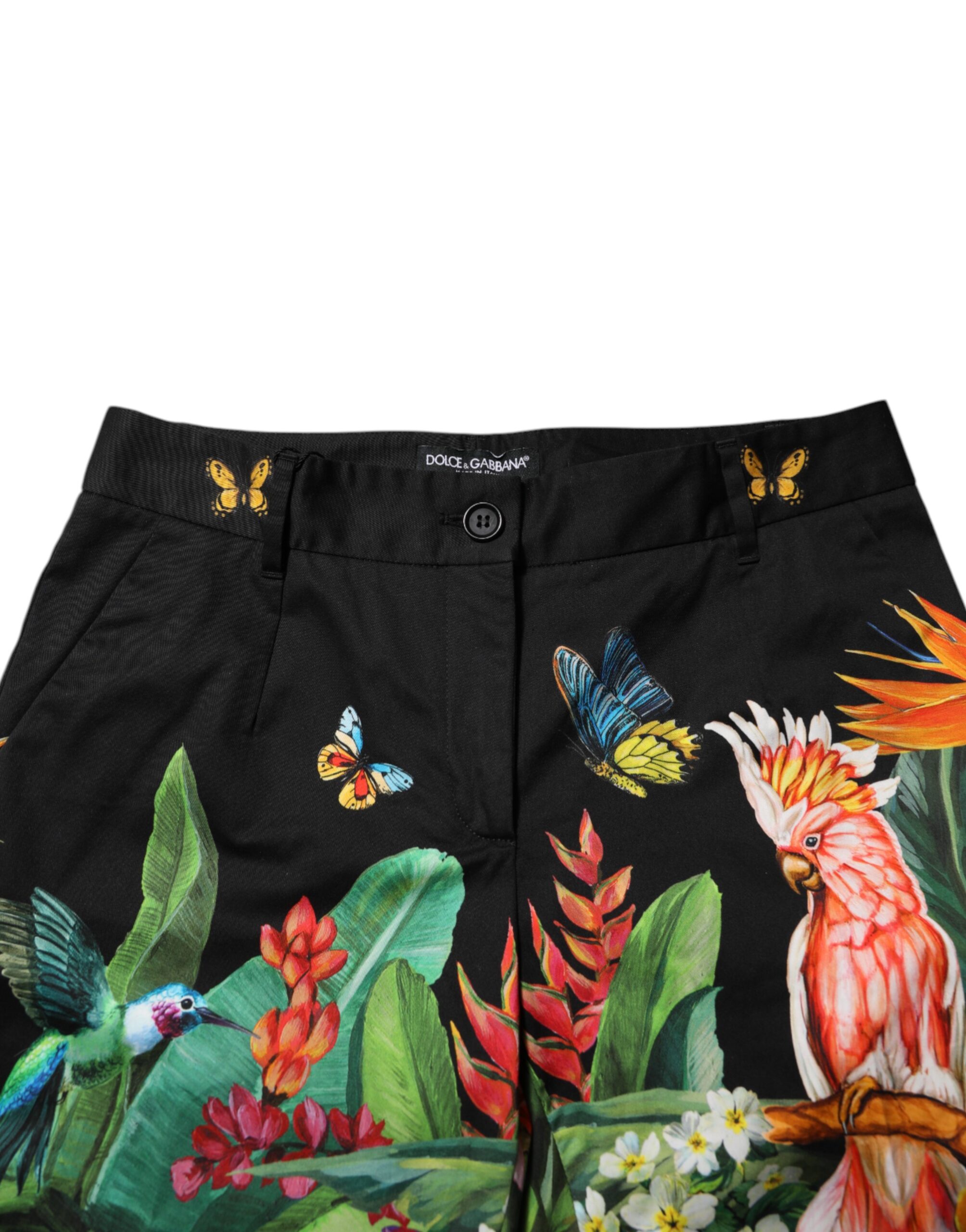 Черные хлопковые брюки в тропическом стиле со средней посадкой Dolce & Gabbana, черный — фото 3