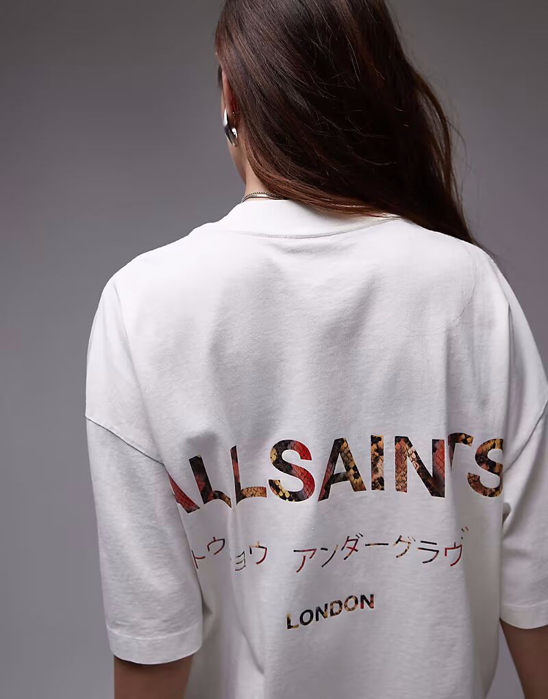 

Футболка AllSaints Underground oversize с белым змеиным принтом
