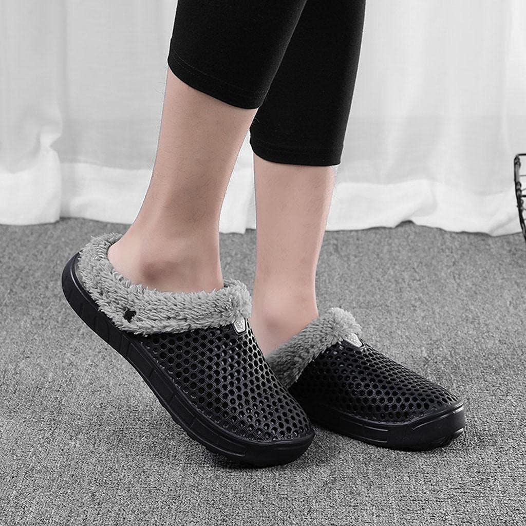 Женские и мужские тапочки Hbeylia Fuzzy Mule Clogs, дышащие с вырезами, с мемори-пеной, домашние обувь, водонепроницаемые, с меховой подкладкой, для сада, зимние теплые домашние шлепанцы, для дома и улицы, пляжные мюли, черный — фото 4