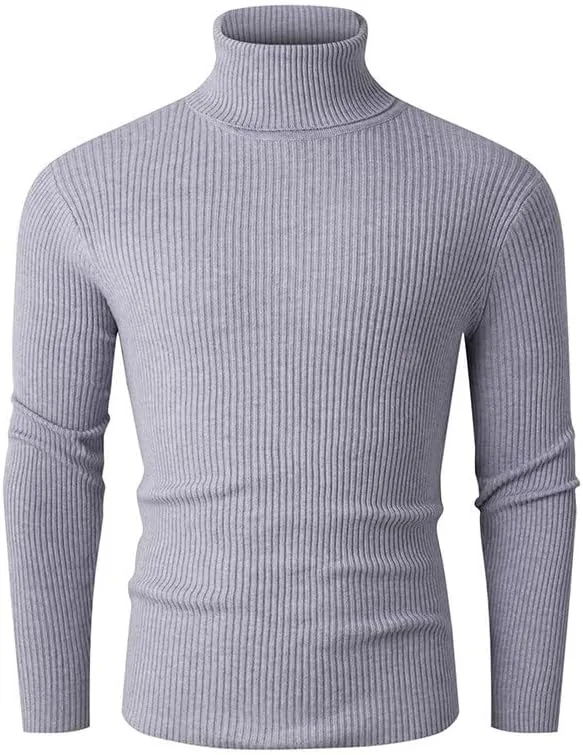 Мужской водолазка свитер Slim Fit вязаный пуловер с высокой эластичностью мягкий базовый слой для весны и осени Generic, серый