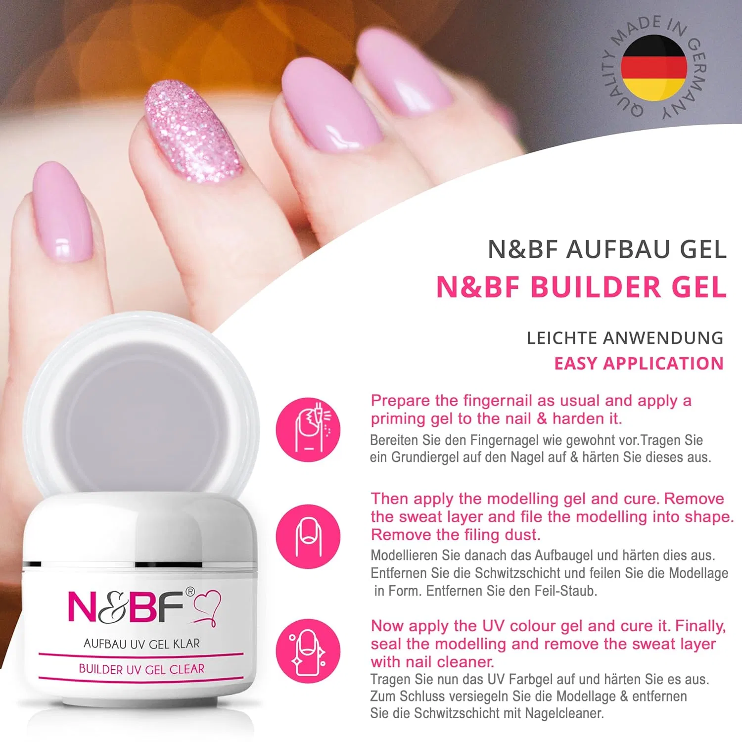 Прозрачный УФ-гель для наращивания N&BF Builder Gel Clear, 30 мл Nails Factory — фото 4