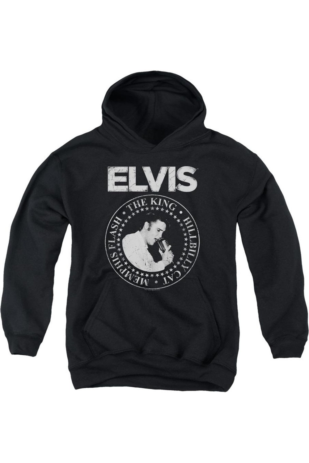 

Молодежная толстовка с капюшоном Elvis Presley "Король рок-н-ролла" Gildan, черный