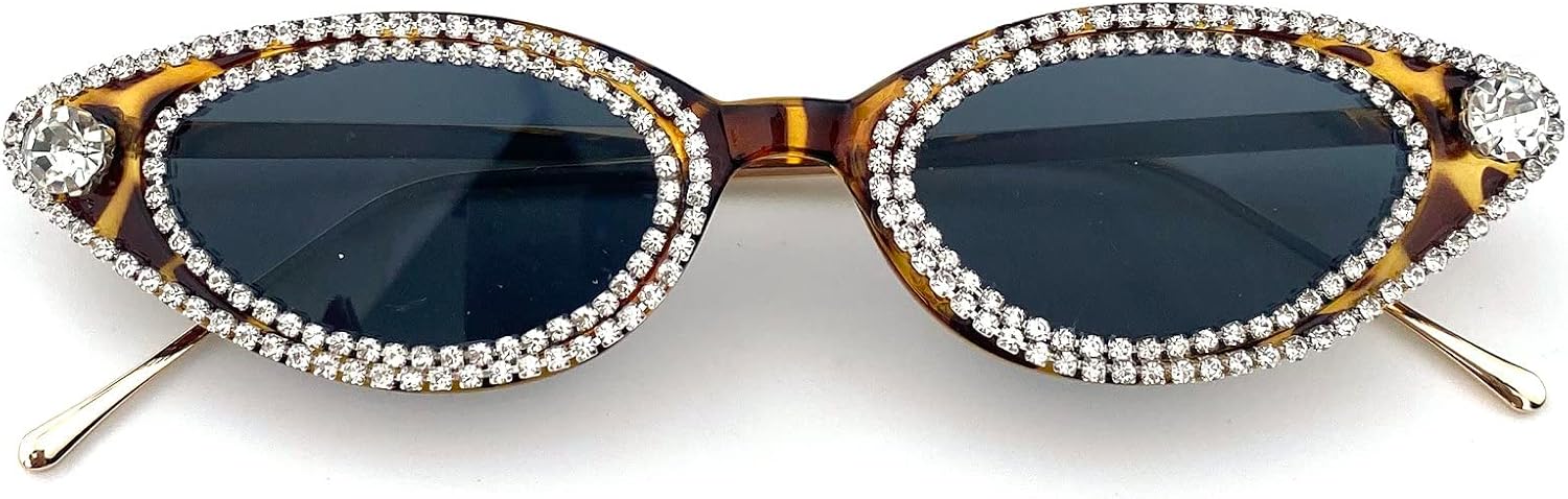 

Роскошные маленькие солнцезащитные очки «кошачий глаз» со стразами для женщин, модные, с бриллиантовым блеском, для вечеринок, хрустальные, с защитой от УФ-излучения UV400 mincl, Leopard