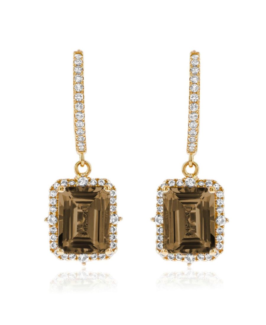 

Серьги-подвески Suzy Levian из стерлингового серебра с изумрудными камнями и ореолом из драгоценных камней Suzy Levian New York, Smoky quartz / gold