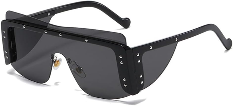 

Женские солнцезащитные очки без оправы, женские солнцезащитные очки с металлическими заклепками, мужские очки без оправы, женские очки с защитой от УФ-излучения UV400 MTZJH, Black-black