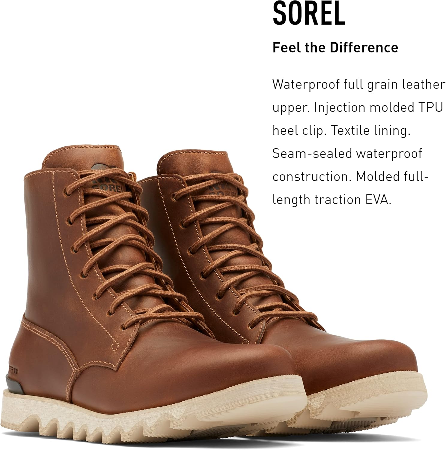 Мужские высокие водонепроницаемые сапоги Sorel Kezar - резиновые ботинки из кожи — фото 3