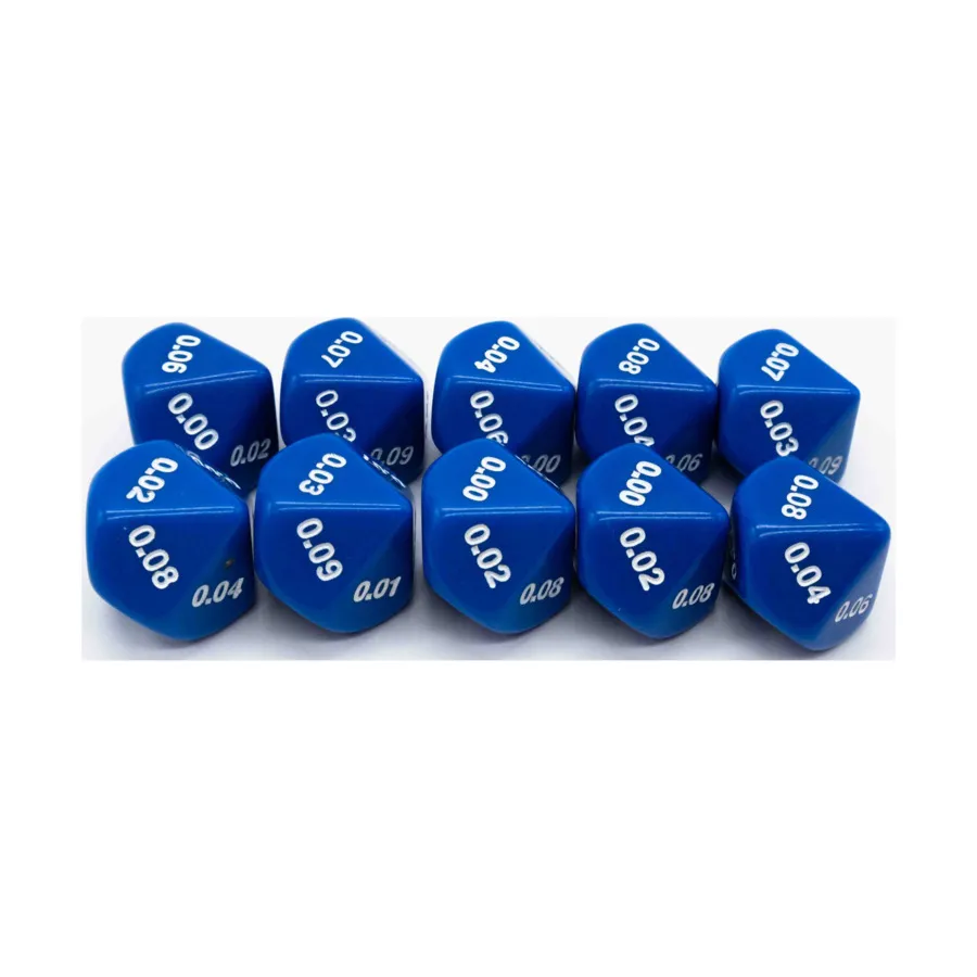 

d10 Десятичные игральные кости — синие с белыми (сотые) (10), Dice - Symbols, Functional & Unique Dice