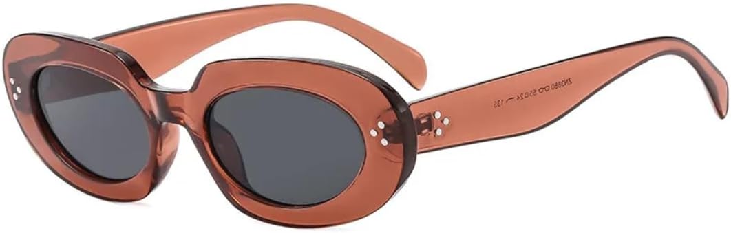 

Солнцезащитные очки с защитой UV400 | Овальная панк-оправа с заклепками, большие цветные линзы | для женщин и мужчин, для занятий спортом на открытом воздухе и вождения DSVIGF, Tea Black