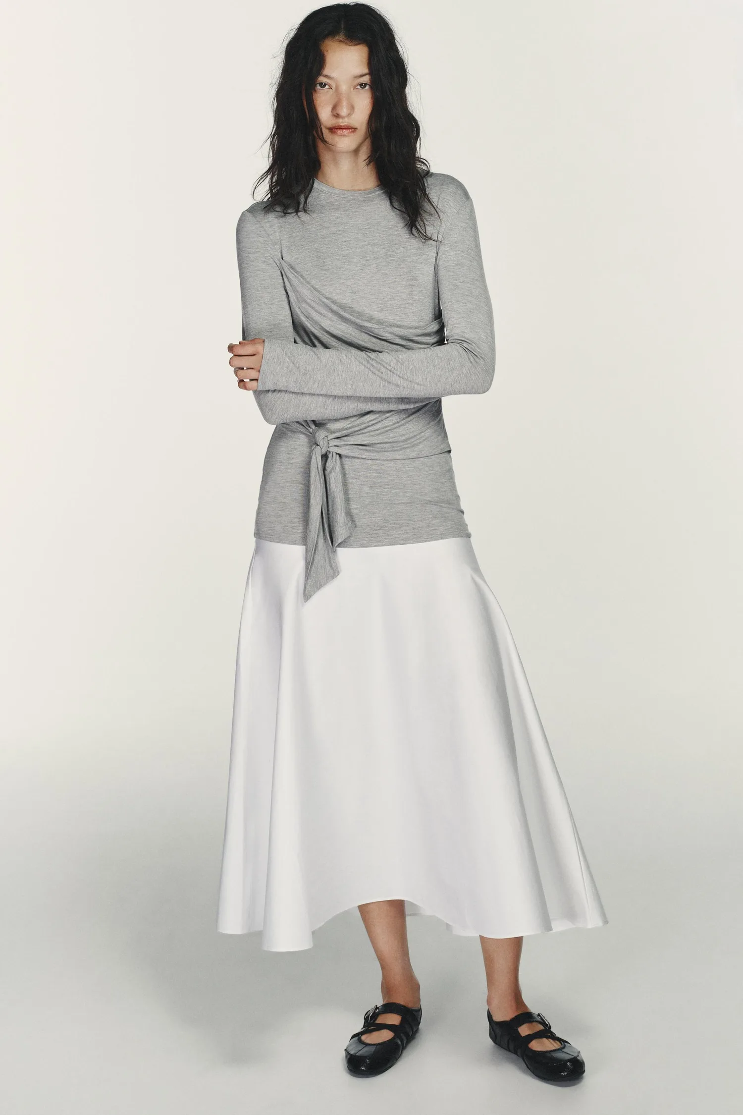 Платье миди с завязками Zara, белый/серый