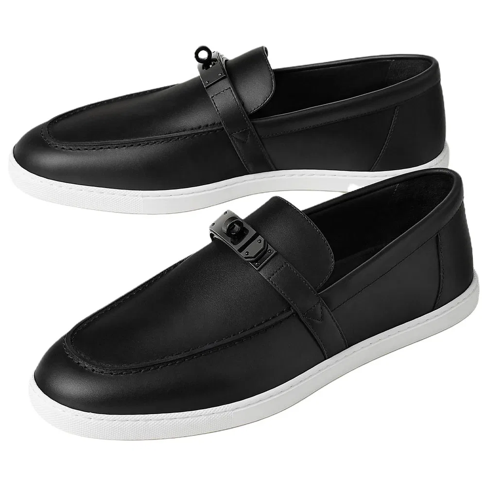 Casual кожаные туфли Hermes Original Shoe Box Included черные — фото 4