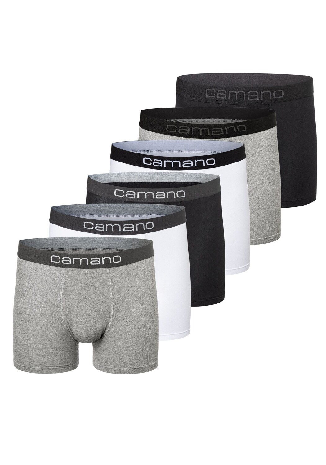 

Боксеры camano Boxershorts Unterhosen Herren elastischer Gummibund ohne Einschneiden Baumwolle Stretch hautfreundlich Atmungsaktiv 6 шт, цвет schwarz grau weiß