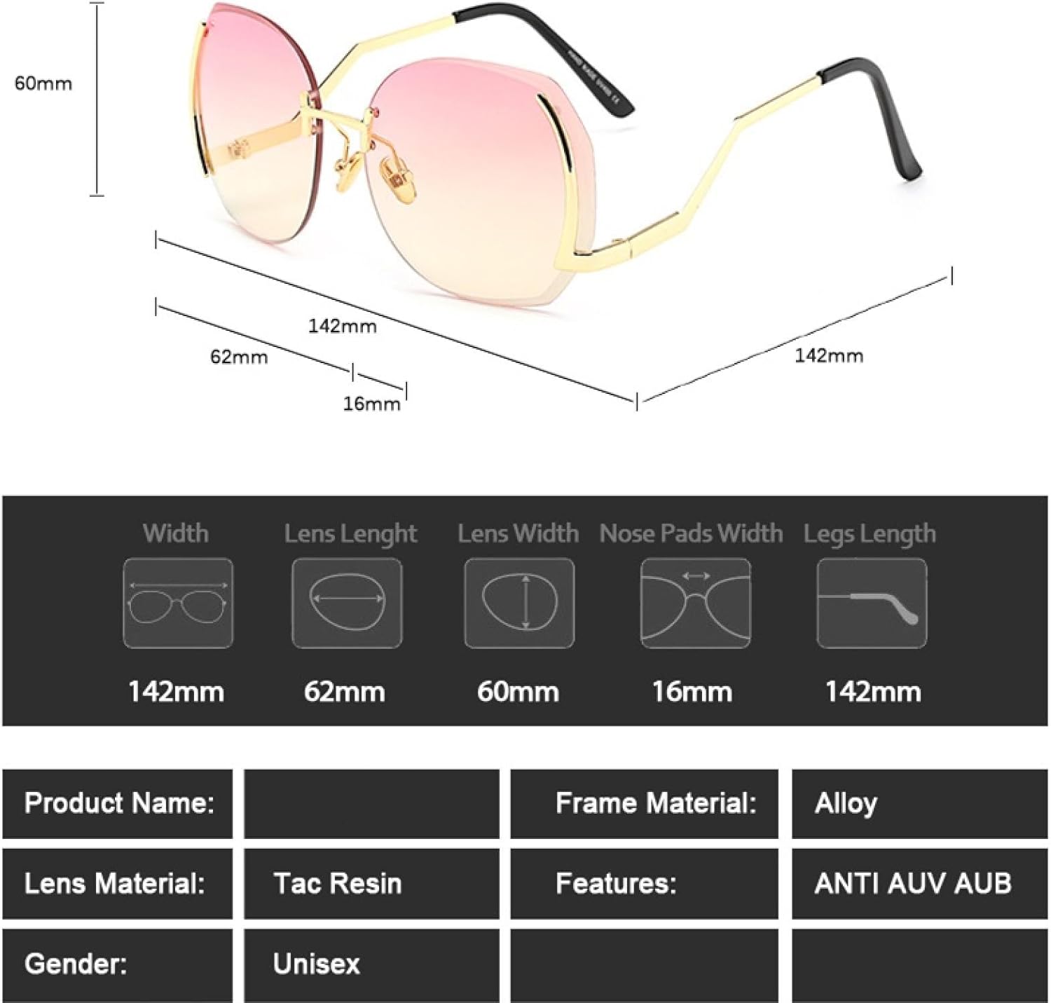 

Классические солнцезащитные очки без оправы, золотистая оправа, градиентный винтажный дизайн, для женщин и мужчин, защита от УФ-излучения UV400, прозрачные VFDHN, Silver Clear