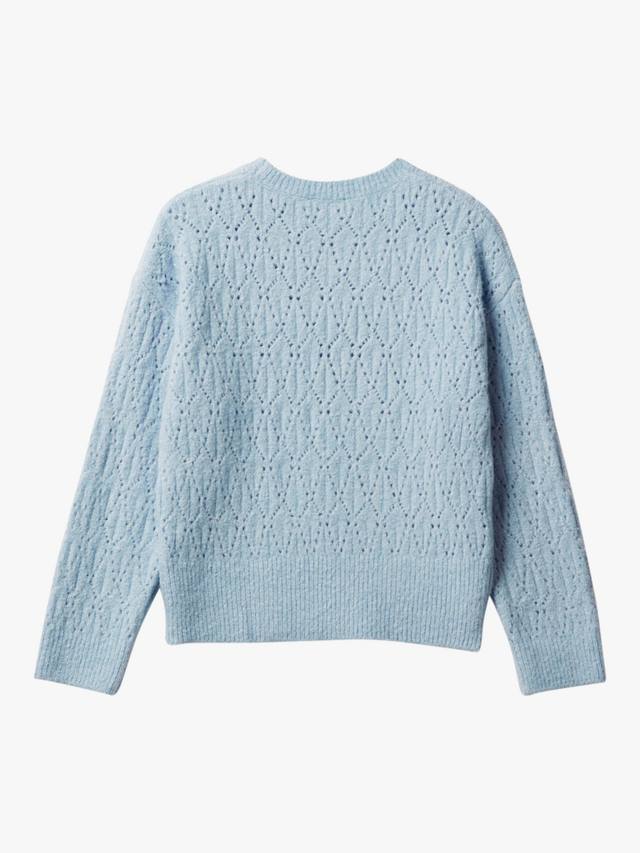 Детский вязаный ажурный джемпер с круглым вырезом Benetton, Blue — фото 2