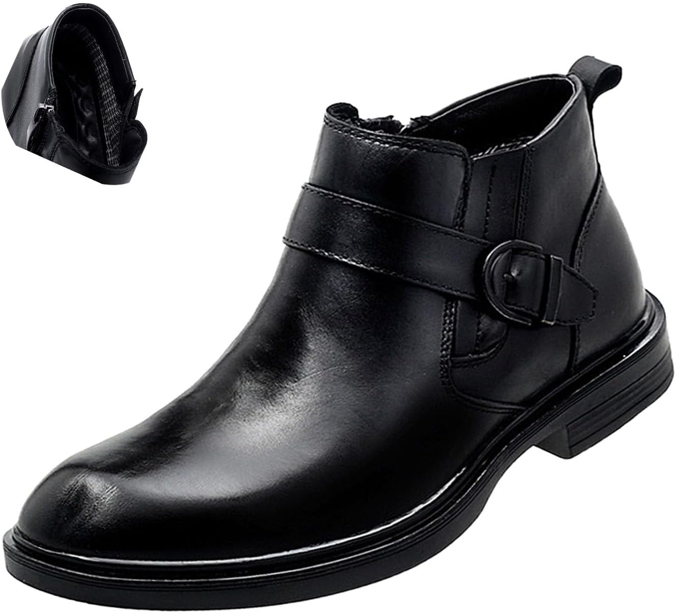 

Мужские кожаные ботинки с принтом, осень-зима, высокая посадка, ремешок с пряжкой, деловые массивные ботильоны Angrymonkey, черный