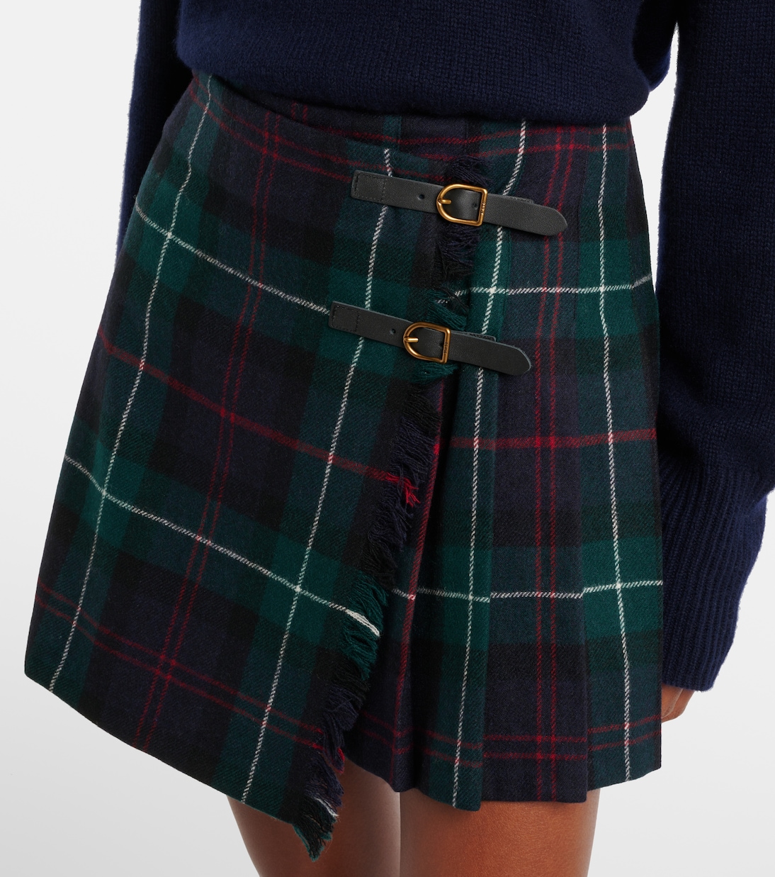 Клетчатая плиссированная шерстяная юбка-обертка в рубчик Polo Ralph Lauren, Tartan — фото 4
