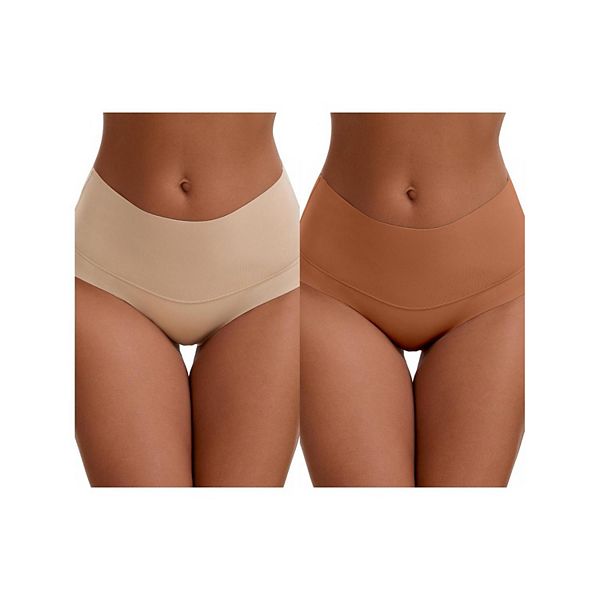 

2 пачки женских трусов с высокой талией, полным покрытием и контролем живота, дышащие и удобные Inspire Chic, Beige Light Orange