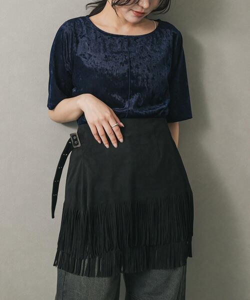 

Футболка велюровая полупрозрачная с коротким рукавом SENSE OF PLACE by URBAN RESEARCH, темно-синий