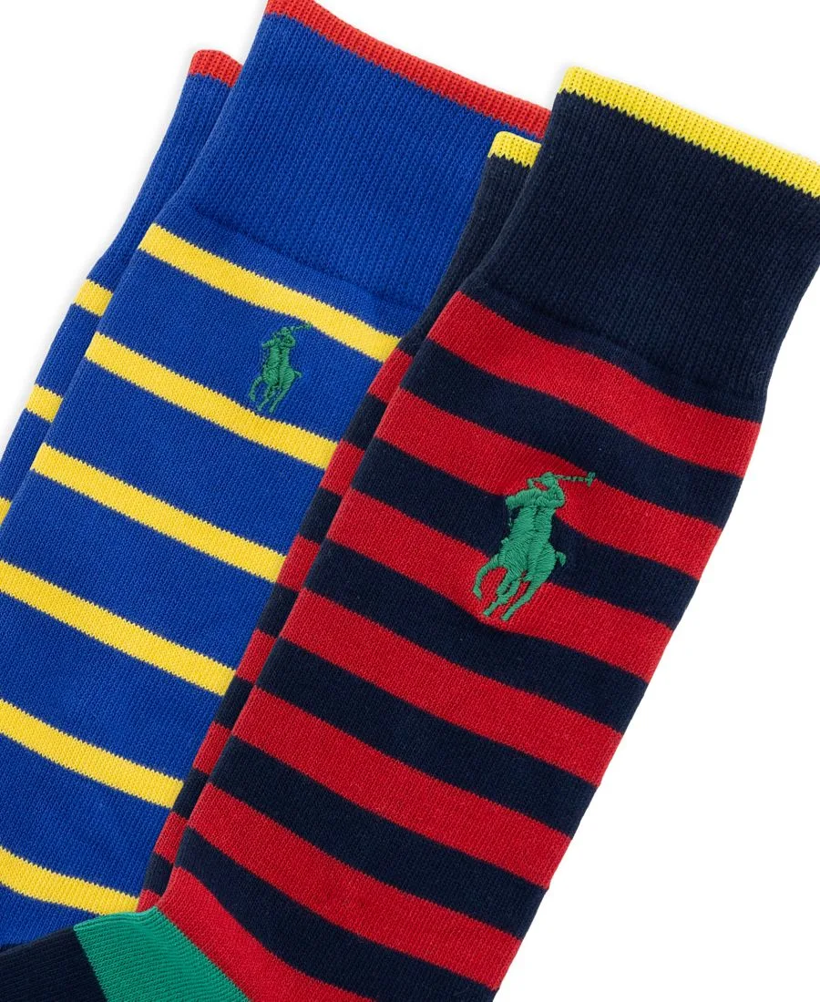 Мужские полосатые носки, комплект из 2 штук Polo Ralph Lauren, красный/зеленый/синий — фото 2