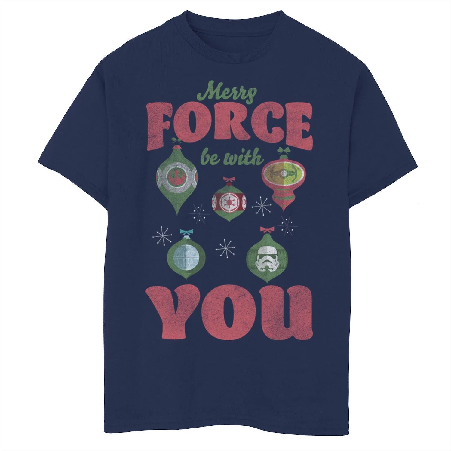 

Футболка с изображением коллажа и орнаментом Merry Force Be With You для мальчиков 8–20 лет Star Wars, синий