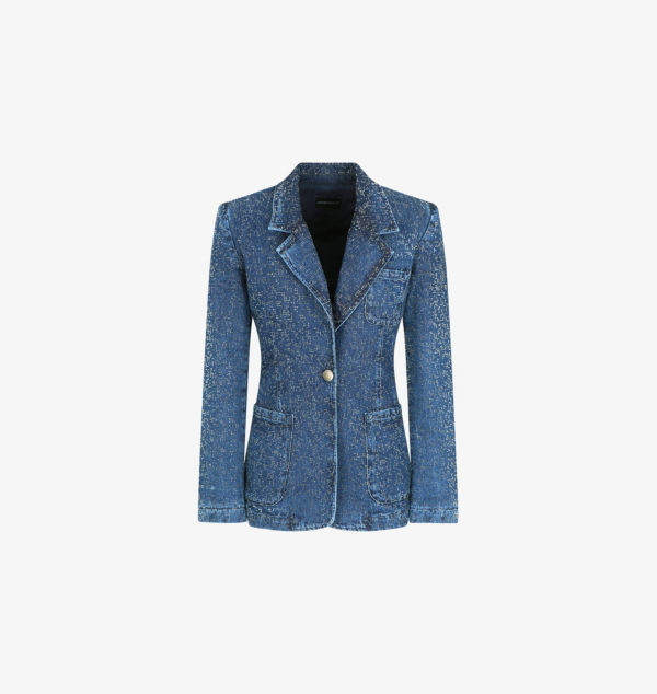 

Однобортный джинсовый пиджак, украшенный стразами Emporio Armani, синий