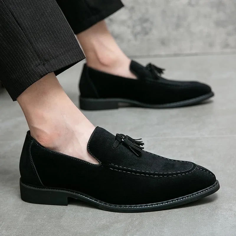 Лоферы мужские замшевые с кисточками, Slip-on, Black ZCZ — фото 3
