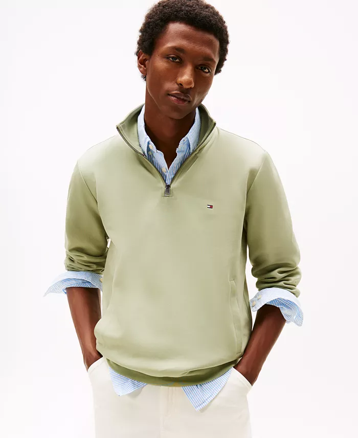 

Мужская толстовка Essential Intechno Knit, стандартный крой, с молнией 1/4 дюйма Tommy Hilfiger, зеленый