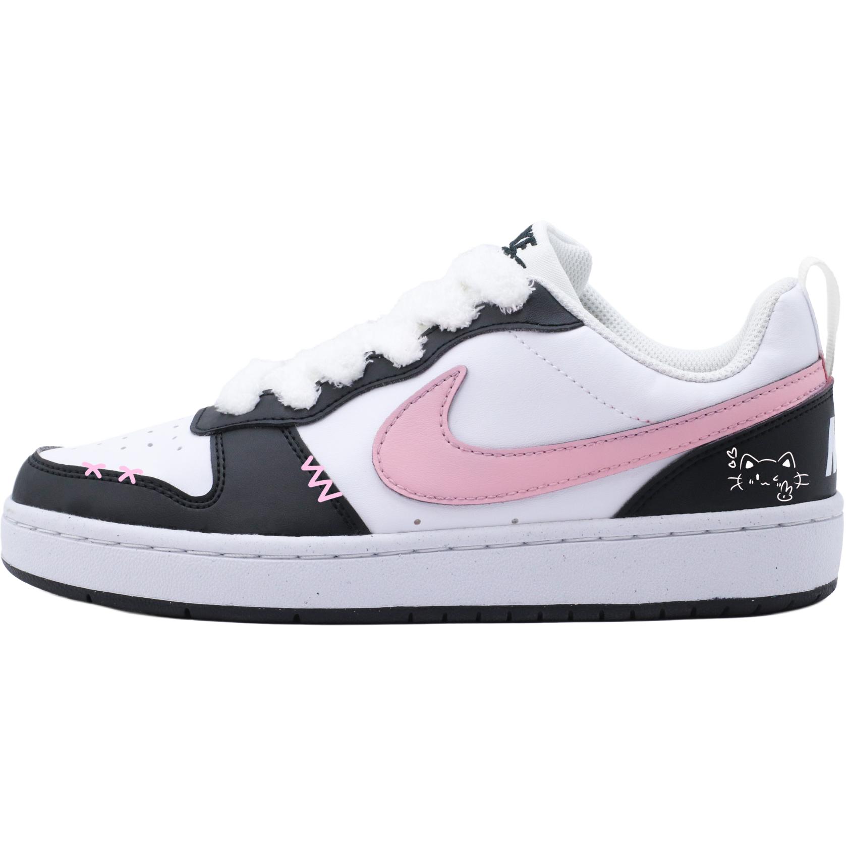 

Nike Кроссовки для скейтбординга Court Borough Samoyed Cats, противоскользящие, износостойкие, низкие, белые, розовые, для подростков