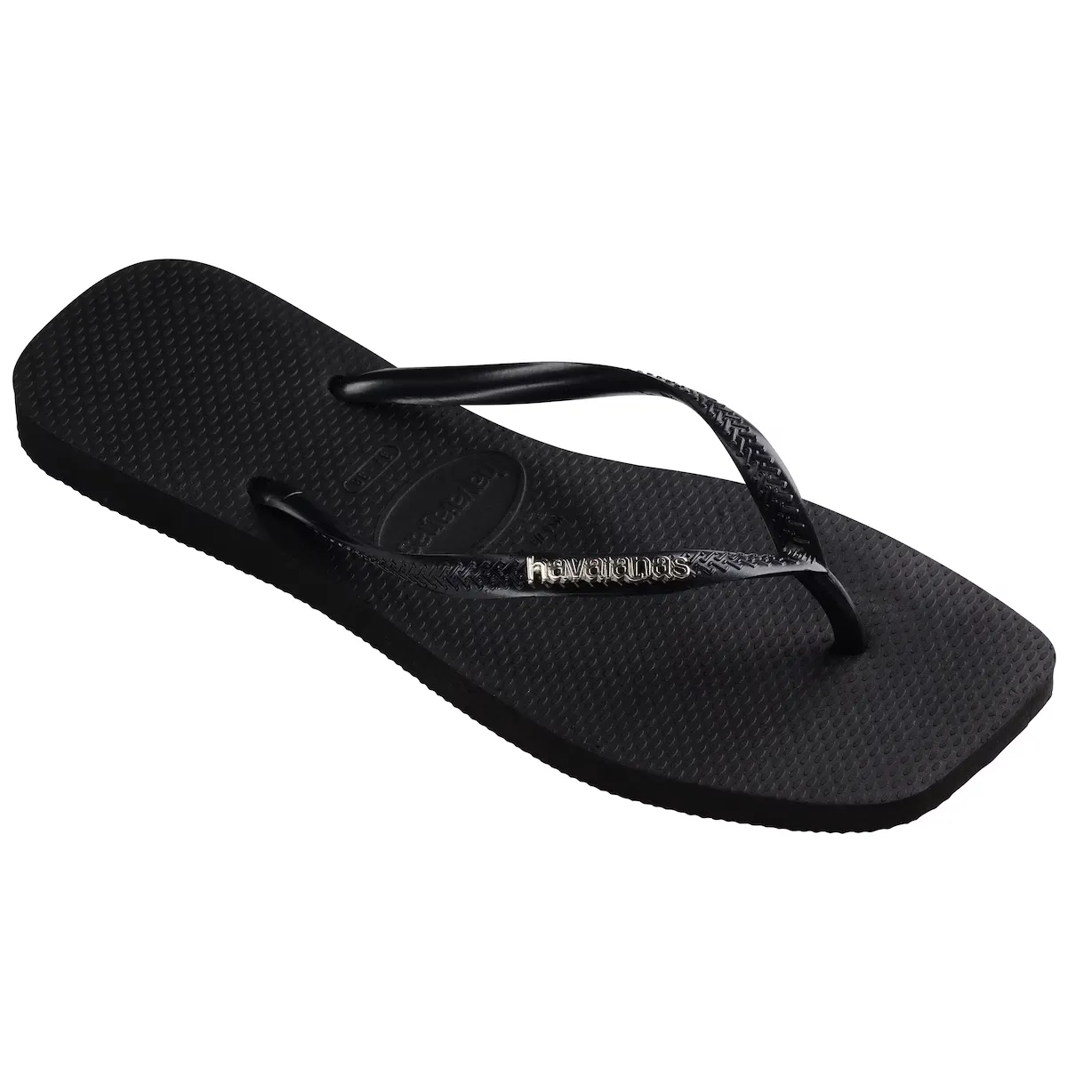 Квадратный логотип металлик Havaianas унисекс купальные шлепанцы, черный — фото 2