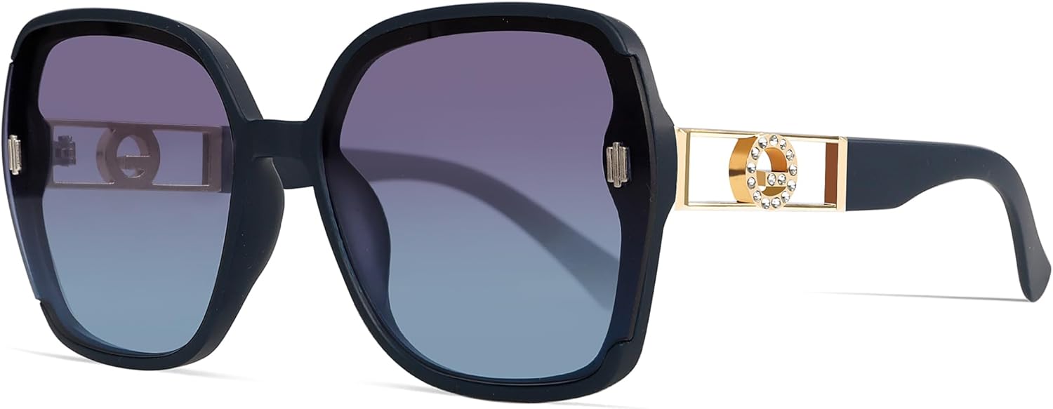 

Солнцезащитные очки TYA в стиле ретро 70-х годов большого размера для женщин и мужчин, 2026 Модные квадратные большие солнцезащитные очки в винтажном дизайнерском стиле, Blue Frame-gradientblue Lens