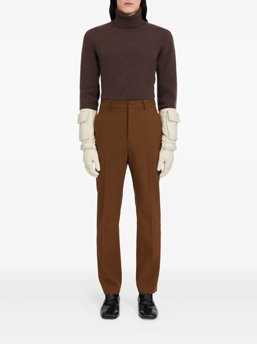 Шерстяные брюки со складками MM6 Maison Margiela, коричневый — фото 2