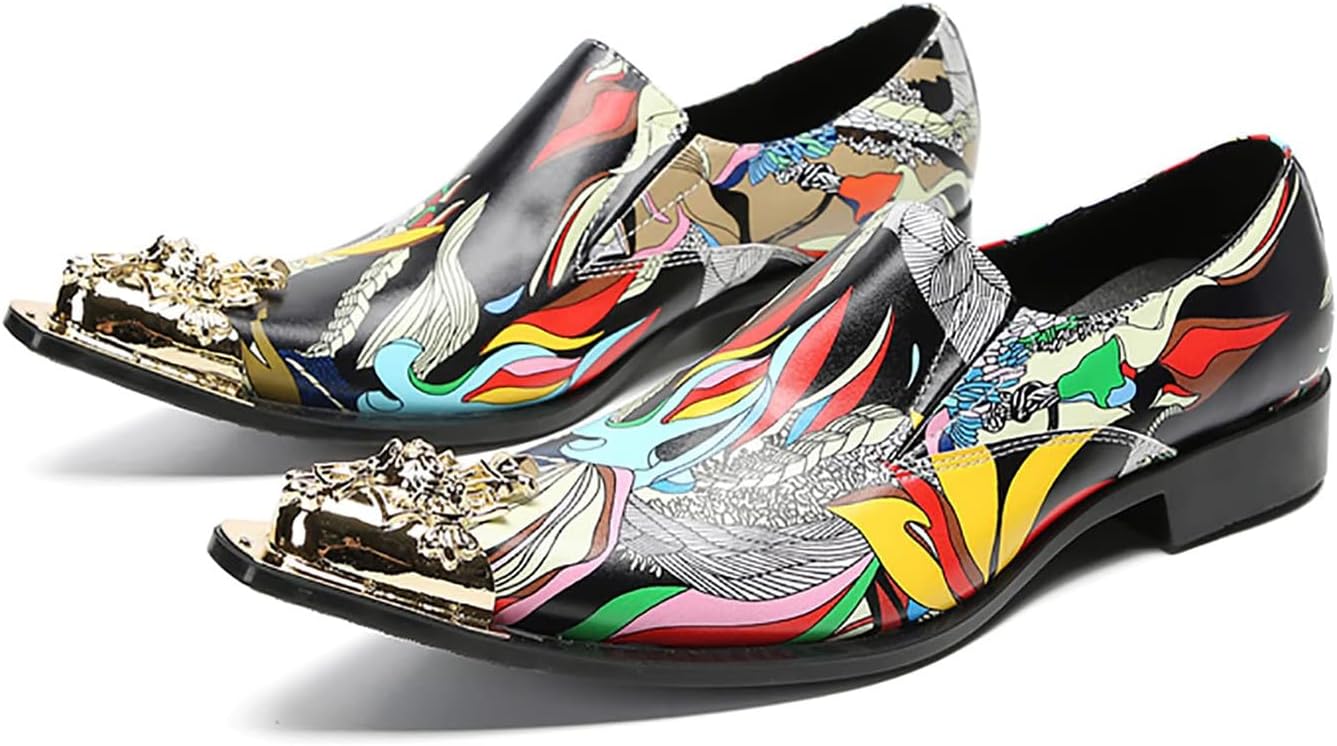

Мужские лоферы Santimon Loafers Party Dress Casual Slip On из натуральной кожи с металлическим носком, граффити, пенни-лоферы, модные туфли для вечеринки, свадьбы, смокинга, вестерн, бальные и диско для мужчин, Graffiti-1