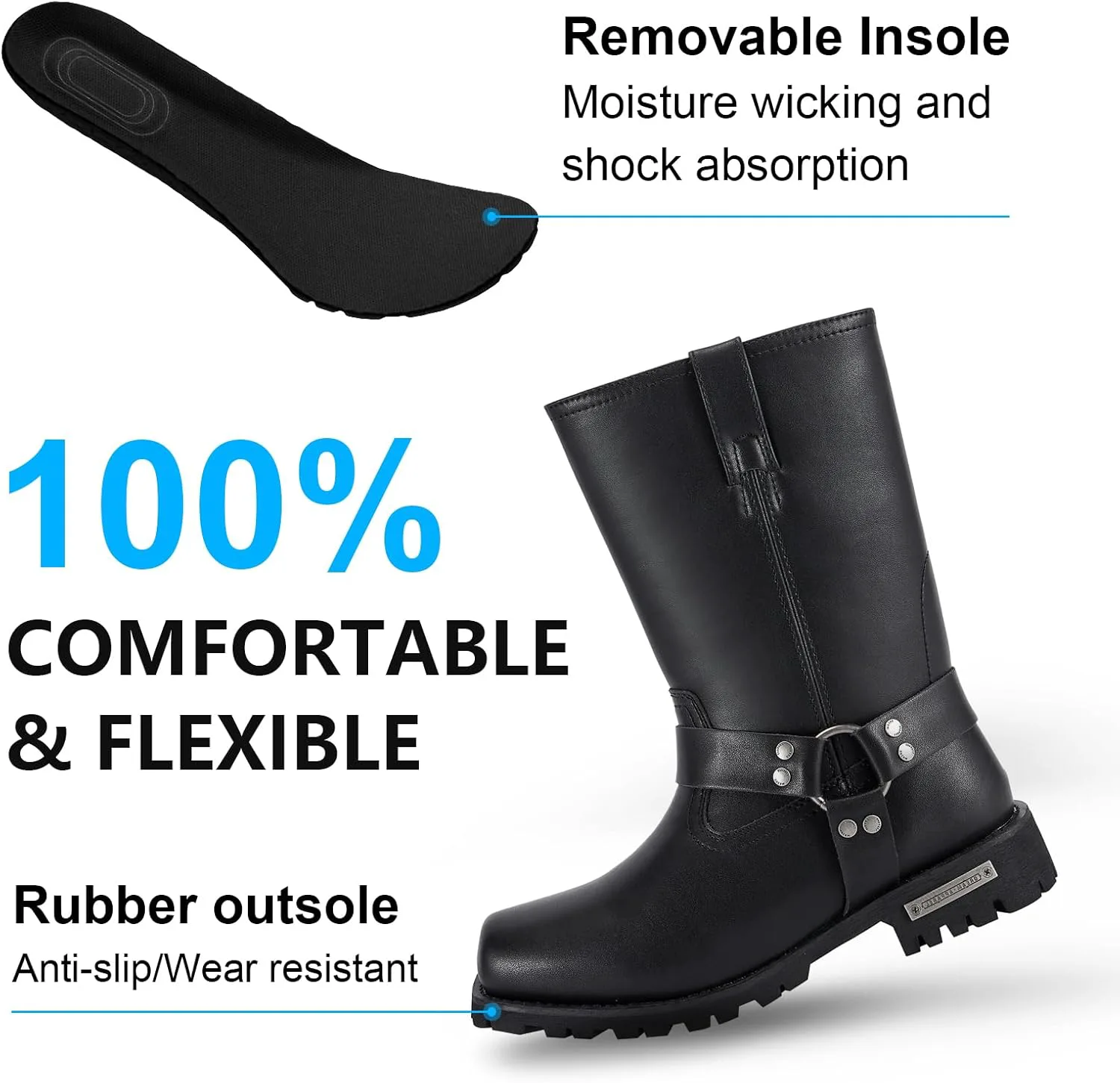 

Мужские мотоциклетные ботинки черного цвета, водонепроницаемые байкерские сапоги из ПУ-кожи средней длины, модные повседневные ботинки RiderVibe, черный