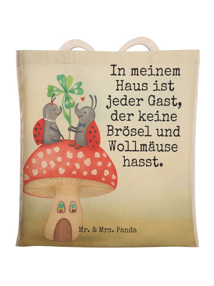 

Сумка-шоппер с изображением божьей коровки и мухомора и надписью белого цвета Mr. & Mrs. Panda