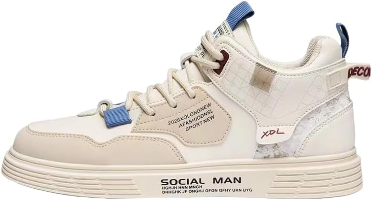 

Мужские повседневные кроссовки с высоким верхом - стильные кеды на плоской подошве для студентов и подростков Hoalox, бежевый