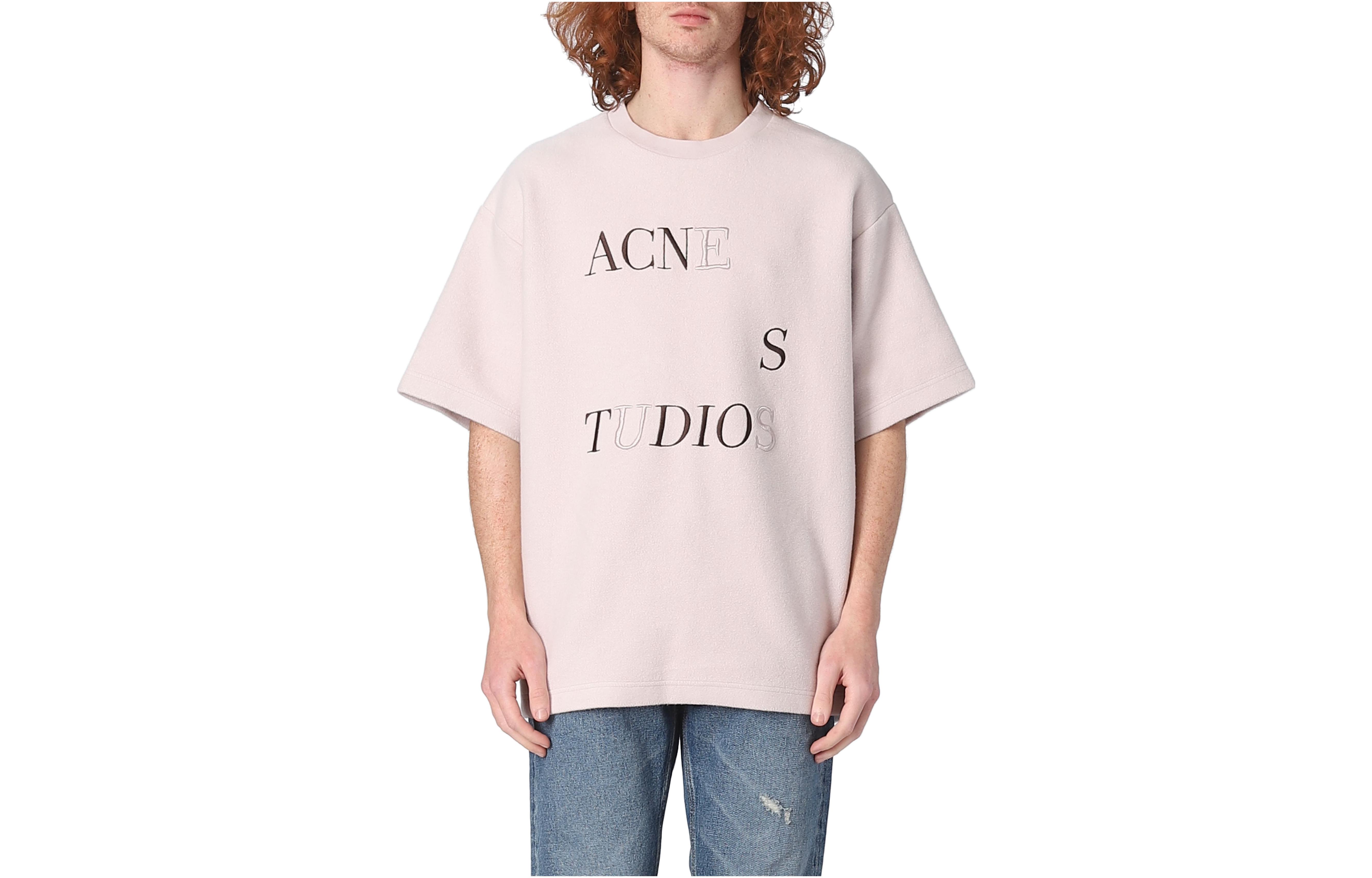 

Свитер с круглым вырезом и вышитым логотипом Acne Studios, розовый