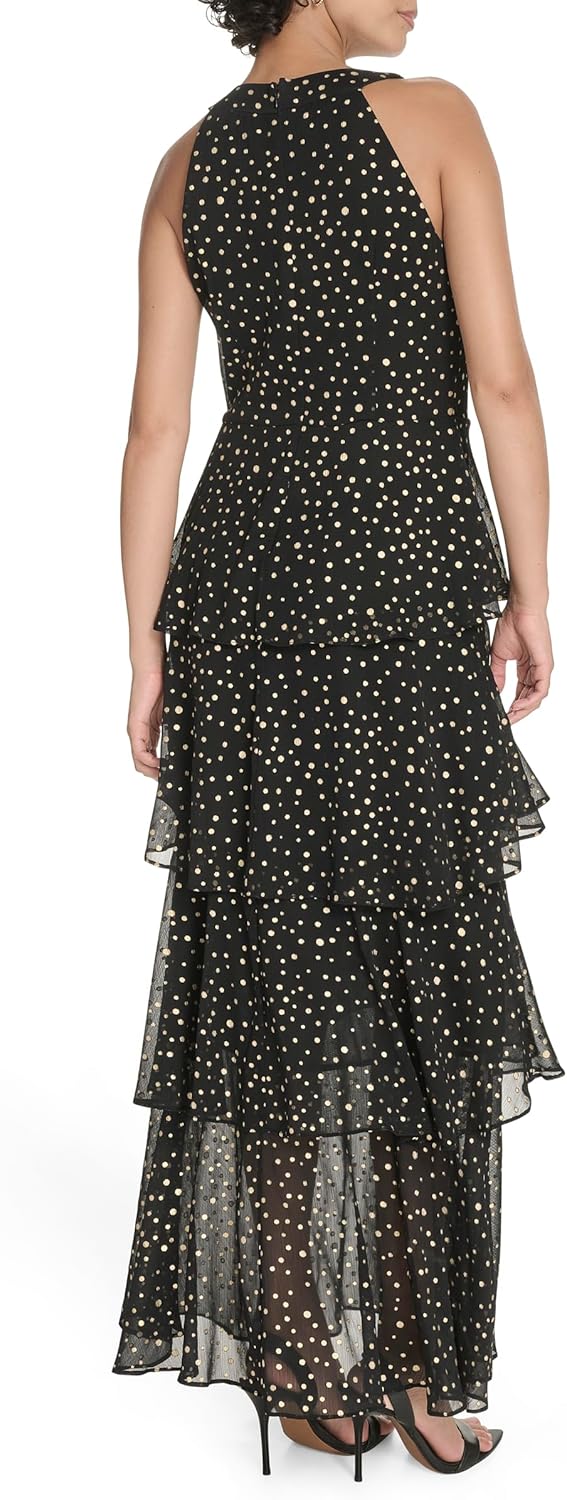 Женское платье макси Tommy Hilfiger без рукавов с халтер-воротом и подкладкой, Black/Gold — фото 4