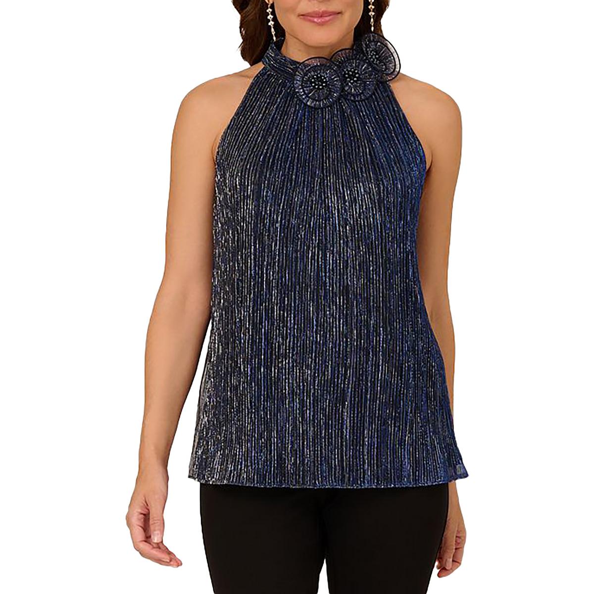 

Женский топ с металлическим блеском и бретельками через шею Adrianna Papell, цвет midnight