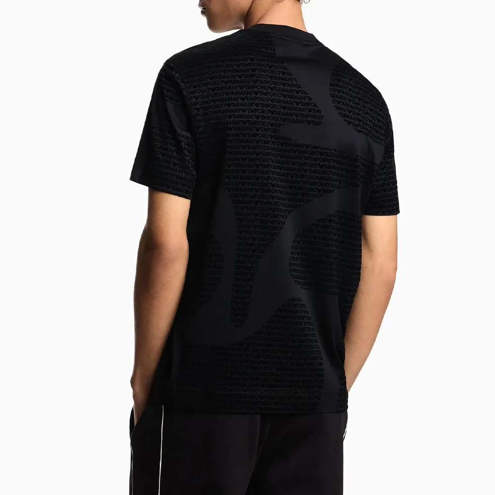 Футболка All Over Flocked Logo Jersey EMPORIO ARMANI, Black — фото 3