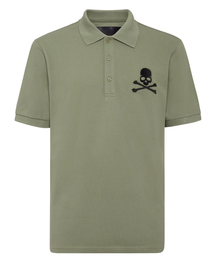 

Рубашка-Поло из пике с коротким рукавом и черепом и костями Philipp Plein, зеленый