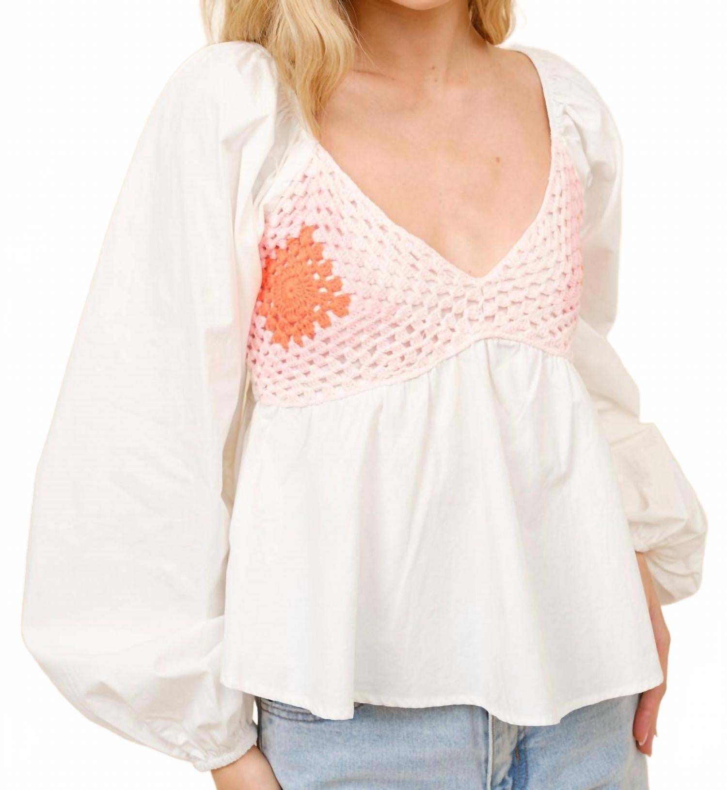 

Blue B Вязаный крючком топ с баской белого цвета