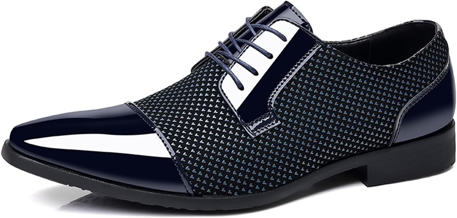 

Мужские оксфорды из лакированной кожи с шнуровкой, классический округлый носок, удобный низкий каблук, деловая обувь для работы в офисе на каждый день, большой размер Nejkg, синий