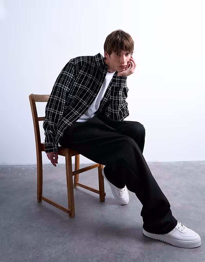 

Рубашка прямого кроя в фактурную клетку черного цвета Topman