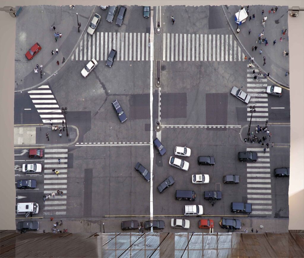 

ABAKUHAUS Городская деревенская штора, Street Crossing Paris, Универсальные ленточные шторы для гостиной с петлями и крючками, 280 x 260 см, Бело-серый