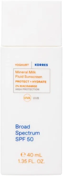 Солнцезащитный крем для лица KORRES Greek Yoghurt Mineral Milk Fluid SPF 50, 40 мл Kores